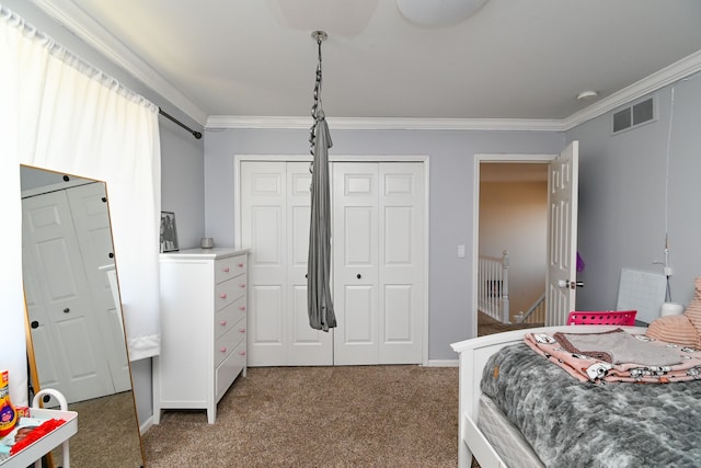 51466 Promenade Ln, New Baltimore, MI 48047 - carpeted bedroom with crown molding, two closets, and baseboards