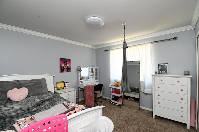 51466 Promenade Ln, New Baltimore, MI 48047 - bedroom with crown molding, dark colored carpet, and baseboards