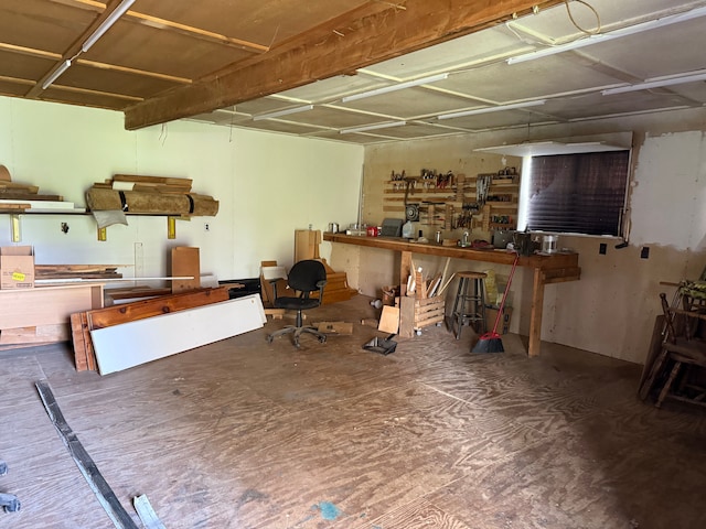 below grade area with a workshop area