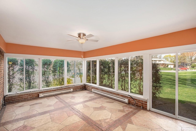 unfurnished sunroom featuring a baseboard radiator