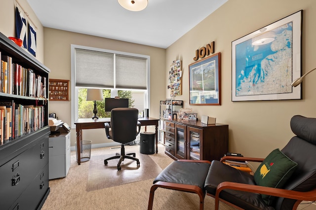 view of carpeted office space