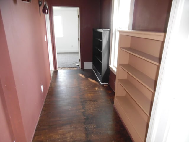 hall with dark wood-type flooring