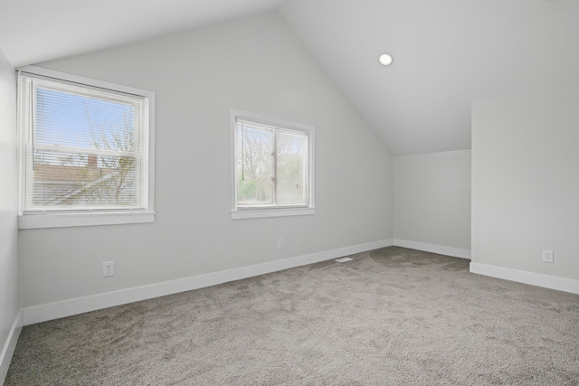 additional living space featuring baseboards, carpet, and lofted ceiling