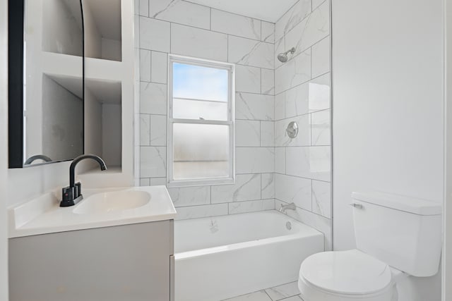 full bath featuring toilet, shower / bath combination, and vanity