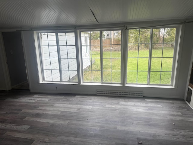 interior space with a baseboard radiator and wood finished floors