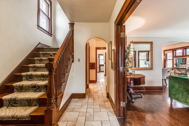 16924 Muirland St, Detroit, MI 48221 - stairway featuring baseboards and arched walkways