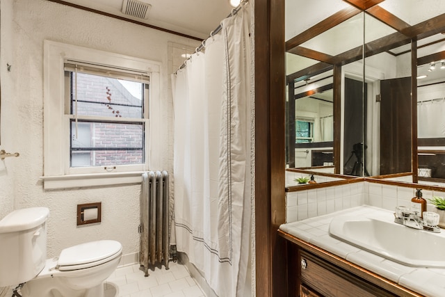 16924 Muirland St, Detroit, MI 48221 - full bathroom with a textured wall, toilet, tile patterned floors, radiator, and visible vents