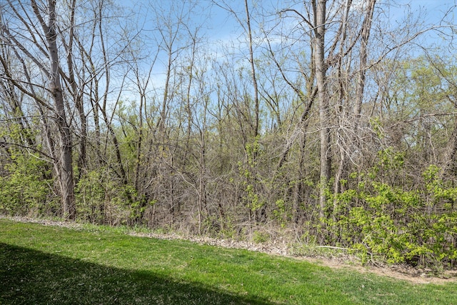 view of yard with a view of trees