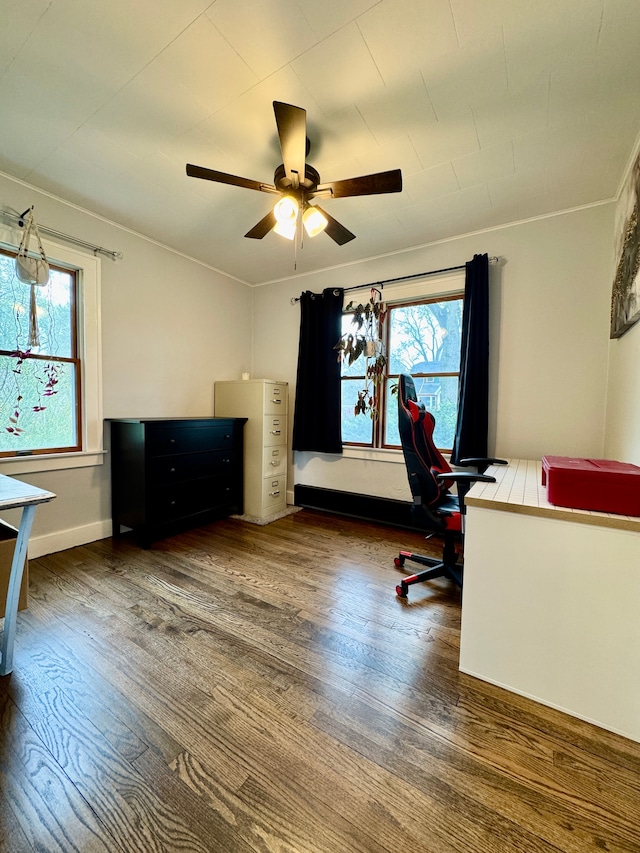 2361 Montroyal Ave, Waterford, MI 48328 - office area with baseboards, a ceiling fan, and wood finished floors