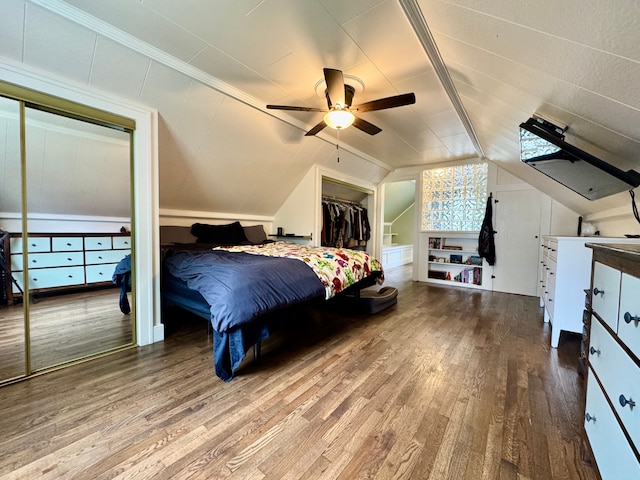 2361 Montroyal Ave, Waterford, MI 48328 - bedroom with a ceiling fan, wood finished floors, and lofted ceiling
