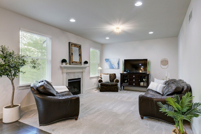 3088 Painted Dr, Howell, MI 48843 - living area with a fireplace, baseboards, recessed lighting, and wood finished floors