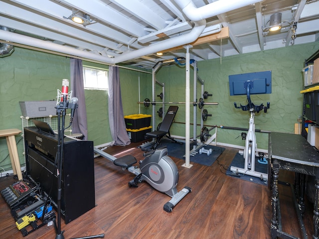 workout area featuring wood finished floors