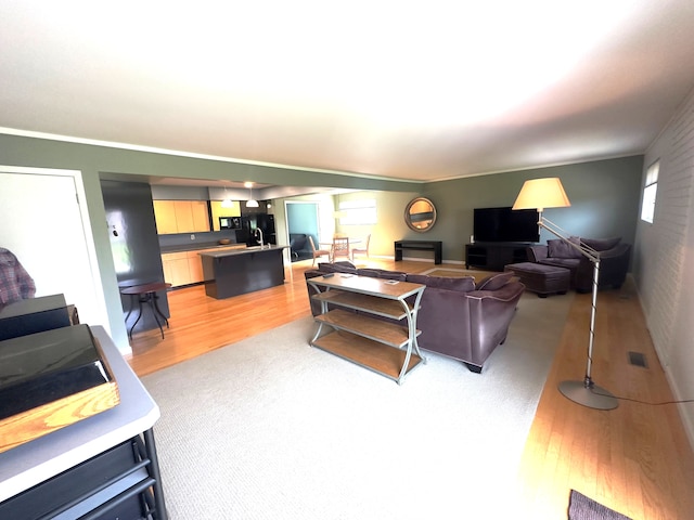 living area with visible vents and light wood-style flooring