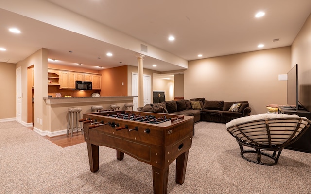 playroom with baseboards, carpet flooring, and recessed lighting