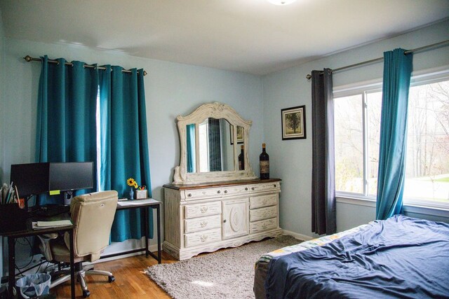 bedroom with multiple windows and wood finished floors