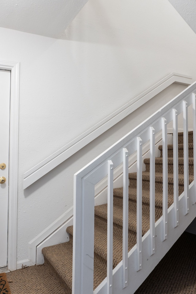 stairway with carpet flooring