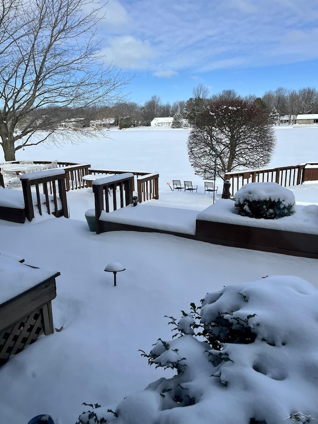 view of yard covered in snow