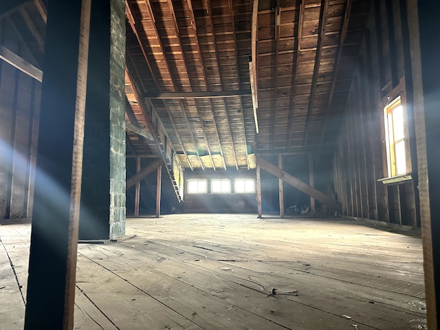view of unfinished attic