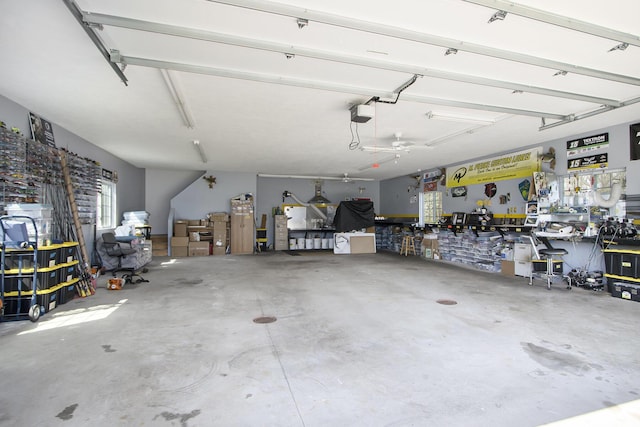 1077 Sun Valley Ln, Allegan, MI 49010 - garage featuring a workshop area and a garage door opener