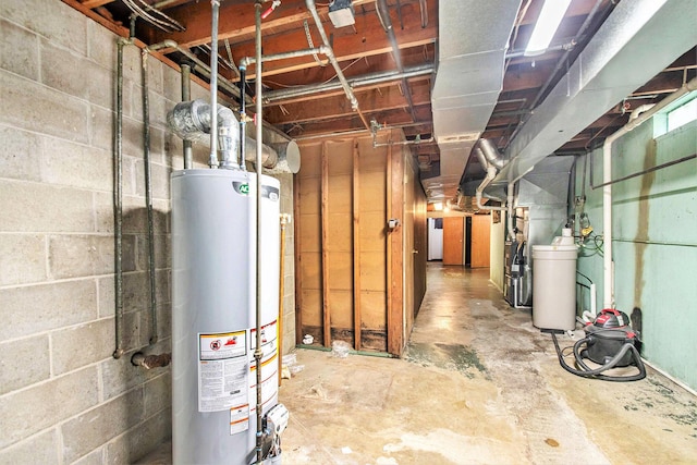 unfinished below grade area featuring water heater