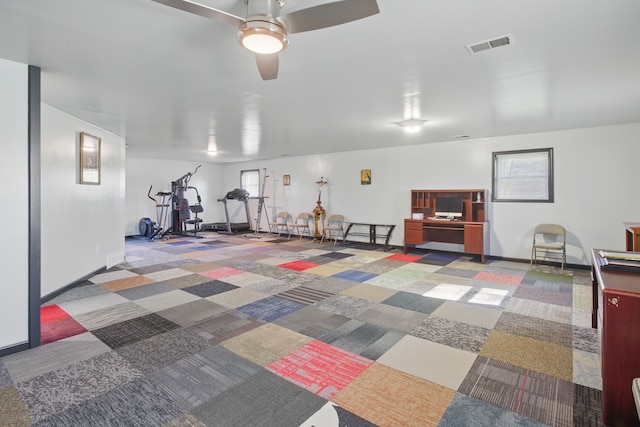 15756 Lewis Rd, Mussey, MI 48014 - exercise room featuring carpet floors, baseboards, and ceiling fan