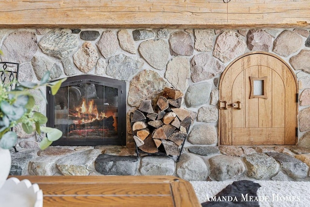interior details featuring a fireplace