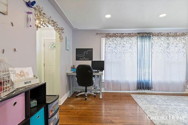 office area featuring recessed lighting and wood finished floors