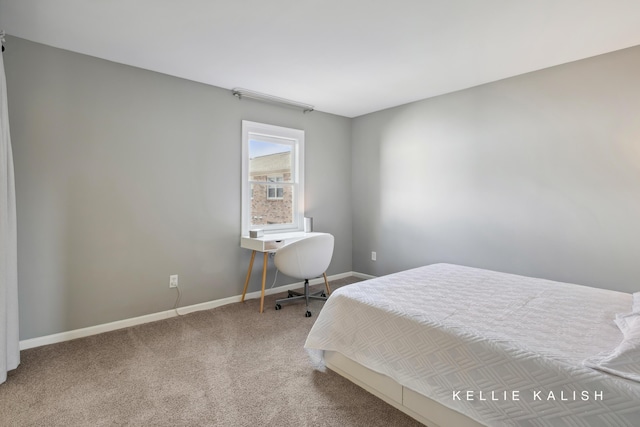 bedroom featuring baseboards and carpet