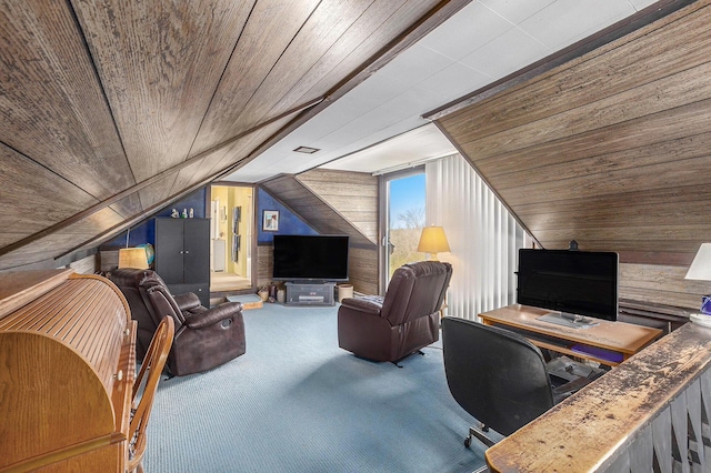 3500 N Oceana Dr, Hart, MI 49420 - interior space with carpet floors, wood walls, wood ceiling, and vaulted ceiling