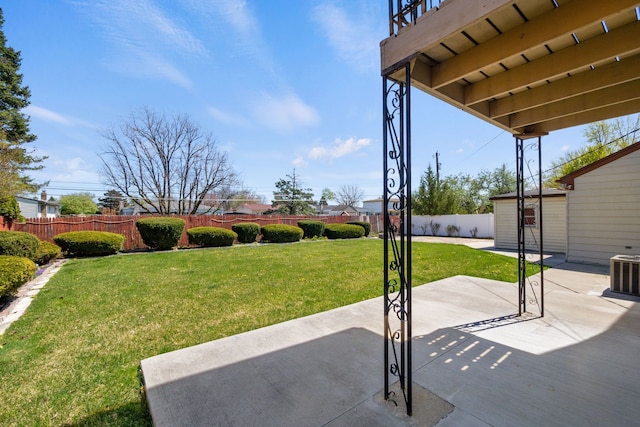 35490 Hatherly Dr, Sterling Heights, MI 48310 - view of yard featuring a patio, a fenced backyard, and central air condition unit