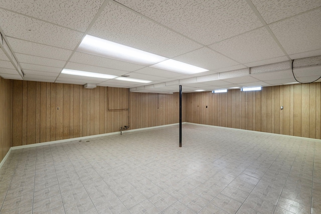 35490 Hatherly Dr, Sterling Heights, MI 48310 - finished below grade area with wooden walls, baseboards, and a drop ceiling