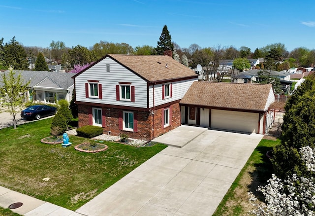 35490 Hatherly Dr, Sterling Heights, MI 48310 - view of front of home featuring driveway, a chimney, brick siding, a front lawn, and an attached garage