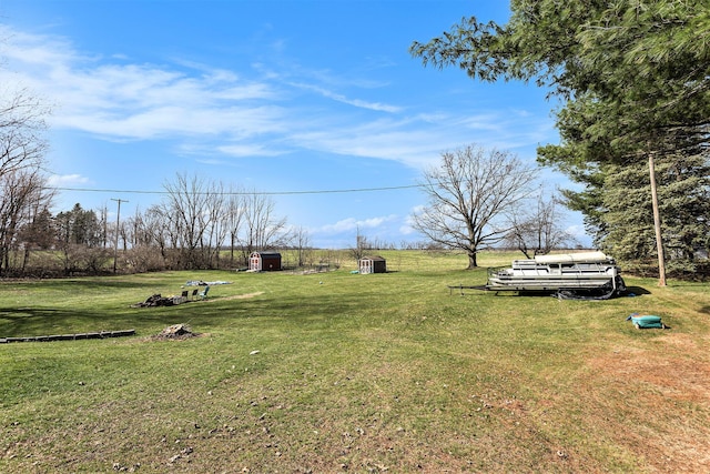 view of yard featuring a shed and an outbuilding