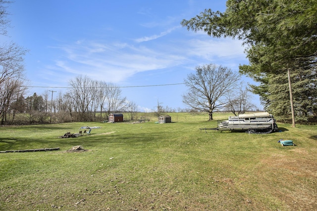 view of yard with a storage shed and an outdoor structure