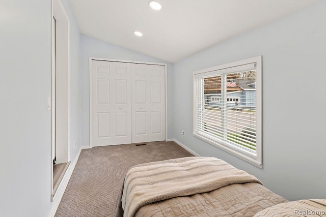 1319 Rochester Rd, Leonard, MI 48367 - carpeted bedroom featuring vaulted ceiling, recessed lighting, a closet, and baseboards
