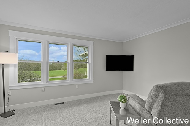 sitting room featuring baseboards, carpet, and visible vents