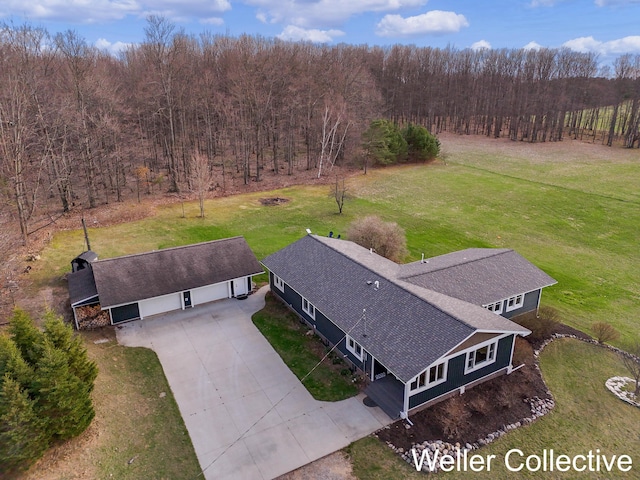 drone / aerial view with a view of trees