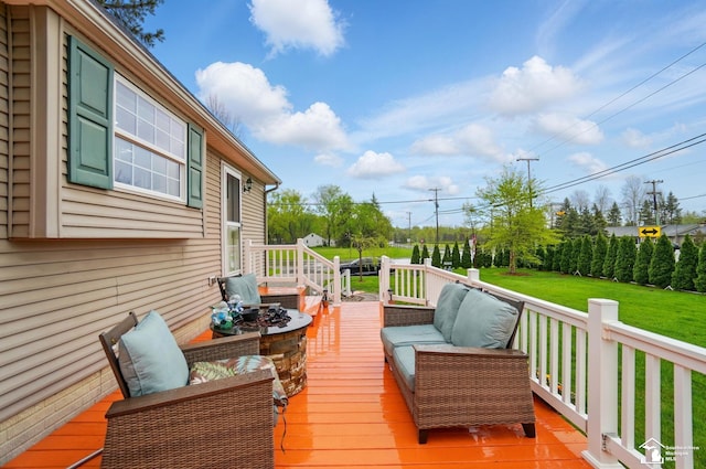 3325 Saint Anthony Rd, Temperance, MI 48182 - wooden deck with an outdoor hangout area and a yard
