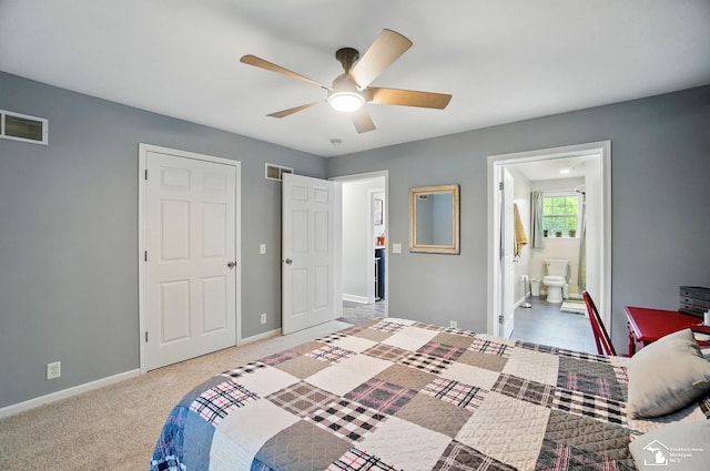 3325 Saint Anthony Rd, Temperance, MI 48182 - bedroom with baseboards, ensuite bathroom, and ceiling fan