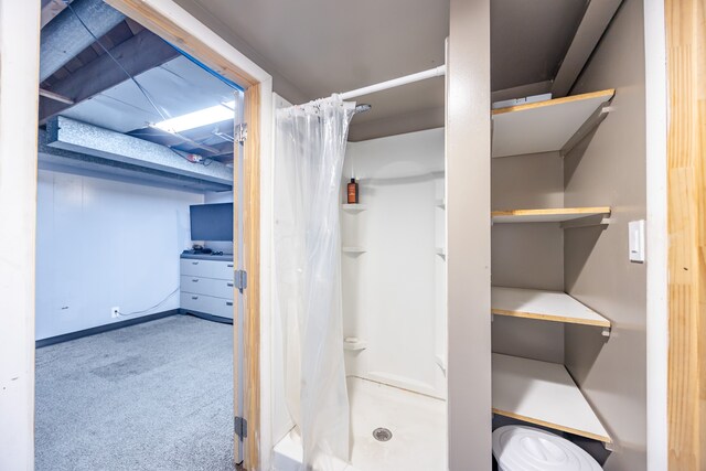 bathroom with a stall shower