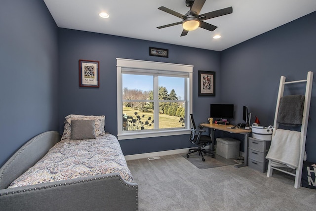 46140 Finch St, Mattawan, MI 49071 - carpeted bedroom with recessed lighting, baseboards, and ceiling fan