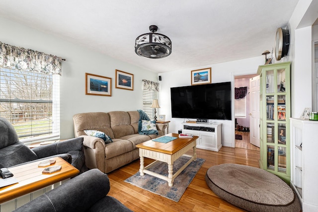 living area featuring light wood-style floors