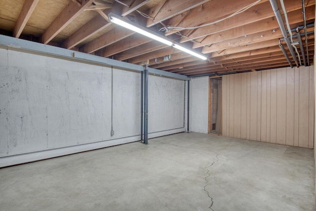 unfinished below grade area featuring baseboard heating