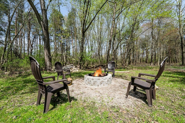 view of yard featuring a fire pit