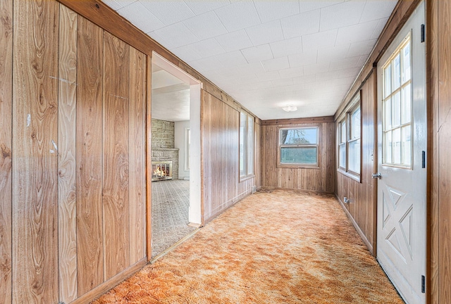 10145 W Kl Ave, Kalamazoo, MI 49009 - hall featuring wooden walls, baseboards, and light carpet