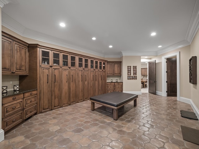 26565 Scenic, Franklin, MI 48025 - interior space featuring ornamental molding, recessed lighting, and stone finish flooring