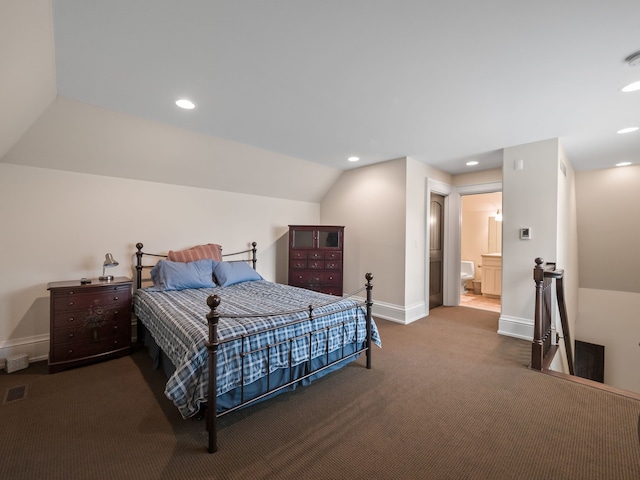 26565 Scenic, Franklin, MI 48025 - bedroom with carpet flooring, recessed lighting, baseboards, and vaulted ceiling