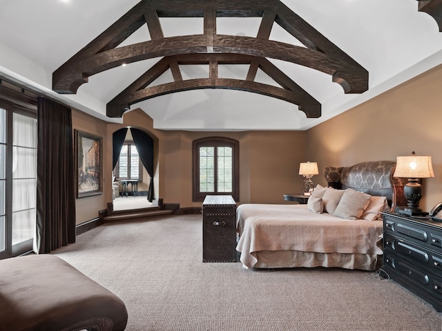 26565 Scenic, Franklin, MI 48025 - bedroom with carpet floors, arched walkways, baseboards, and high vaulted ceiling