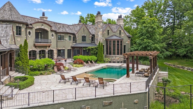 26565 Scenic, Franklin, MI 48025 - view of swimming pool with a fenced in pool, a patio area, fence, and a pergola