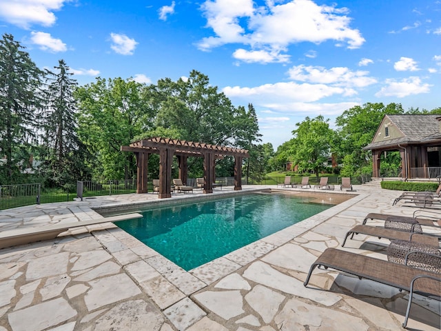 26565 Scenic, Franklin, MI 48025 - view of swimming pool with a fenced in pool, a patio area, fence, and a pergola